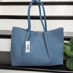 New w/ tags Lulu Dharma woven faux leather shoulder tote purse cornflower blue